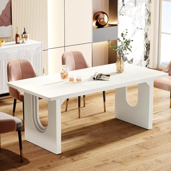 Modern Dining Table for 6 to 8 People, 71" Large Kitchen Dining Table Wood Pedestal Base, Rectangular Long Dinner Table Kitchen